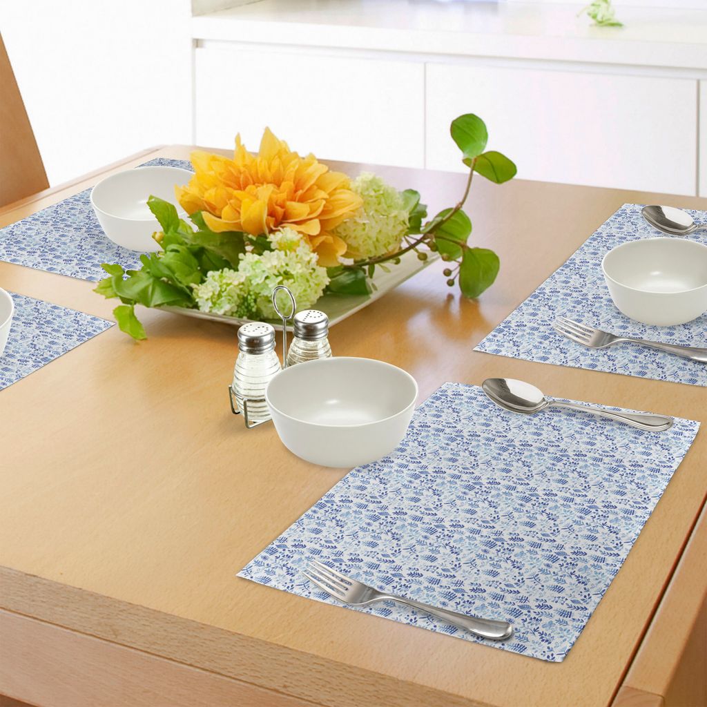 ABAKUHAUS Blau und weiß Platzmatten, Aquarell-Art-Kraut-frisches Natur-Wiesen-Feld-Muster, Tiscjdeco aus Farbfesten Stoff für das Esszimmer und K...