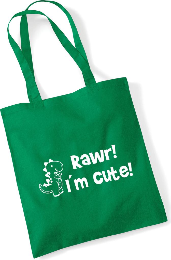 Huuraa Jutebeutel T-Rex I`m cute 10 Liter Kelly Green Baumwolle Tasche Geschenkidee