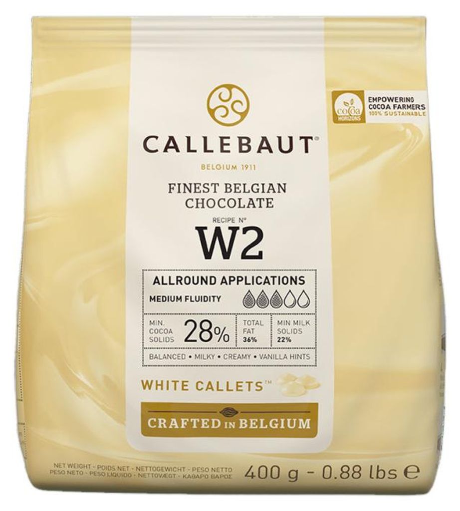 Callebaut W2, kuwertura z białej czekolady, Callets 400g Zdjęcie produktu 
