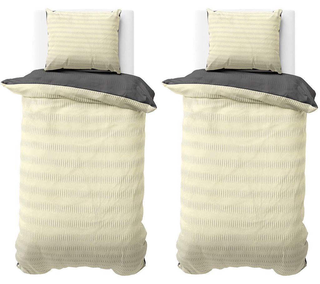 Seersucker Bettwäsche 155x220 cm Beige Anthrazit Wende Produktbild 