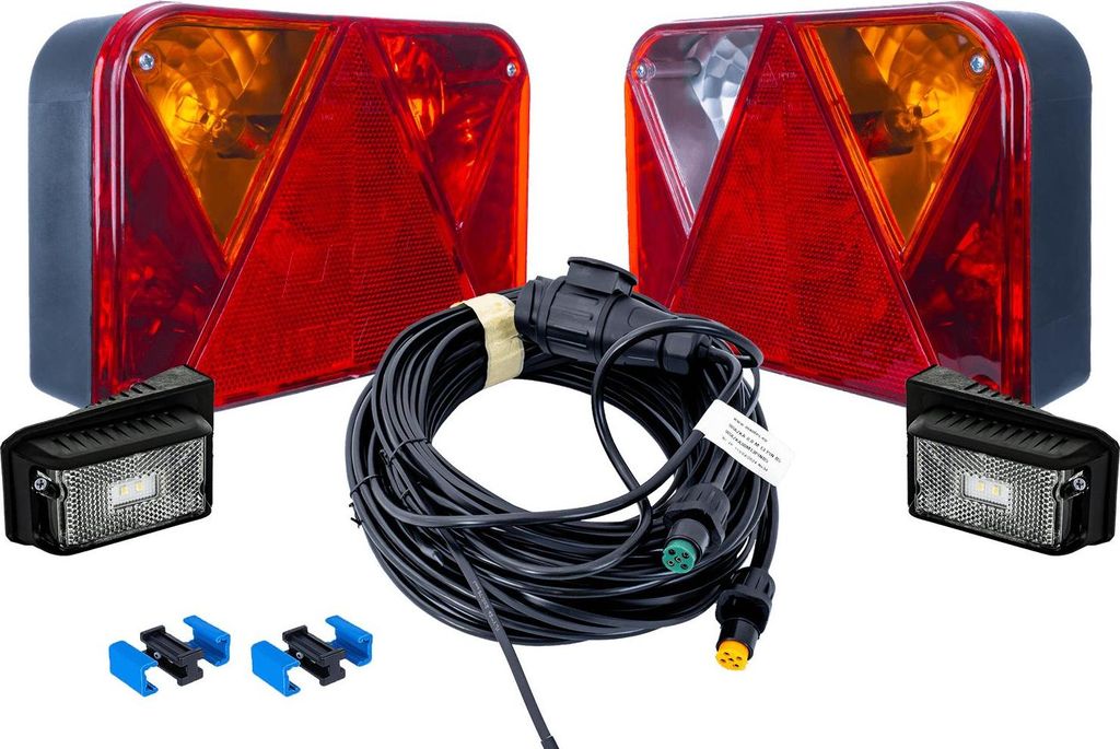 DOBPLAST und MANTES Anhänger Beleuchtungsset DPT35 Rückleuchten DPT15 LED Begrenzungsleuchten 13 poliger Stecker 8 m Kabelbaum Schnellverbinder 12 V