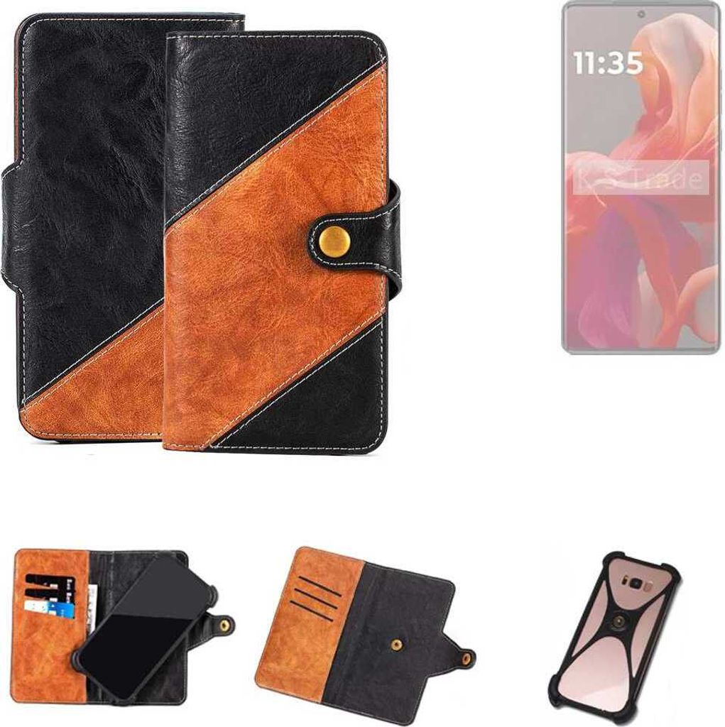 K-S-Trade Handyhülle Schutzhülle Bookstyle Case Wallet-Case kompatibel mit Motorola Moto S50 Neo Handy Cover Bumper Klapphülle schwarz hellbraun 1x