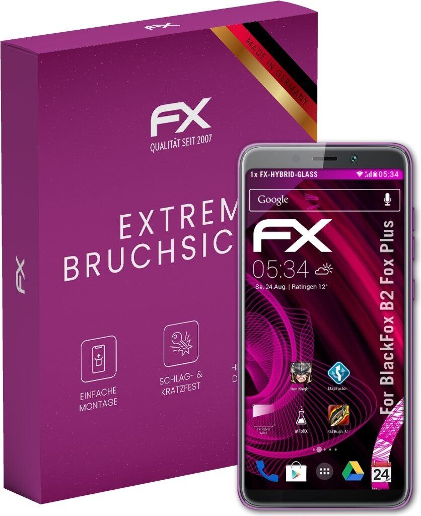 atFoliX FX-Hybrid-Glass Displayfolie kompatibel mit BlackFox B2 Fox Plus Glasfolie