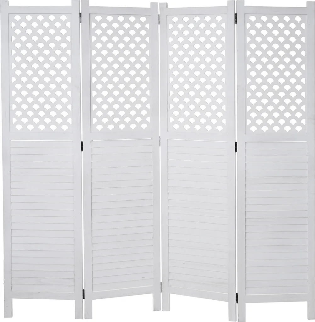 Paravent HWC-A84 Cloison de séparation à ornements blanc 170x161cm