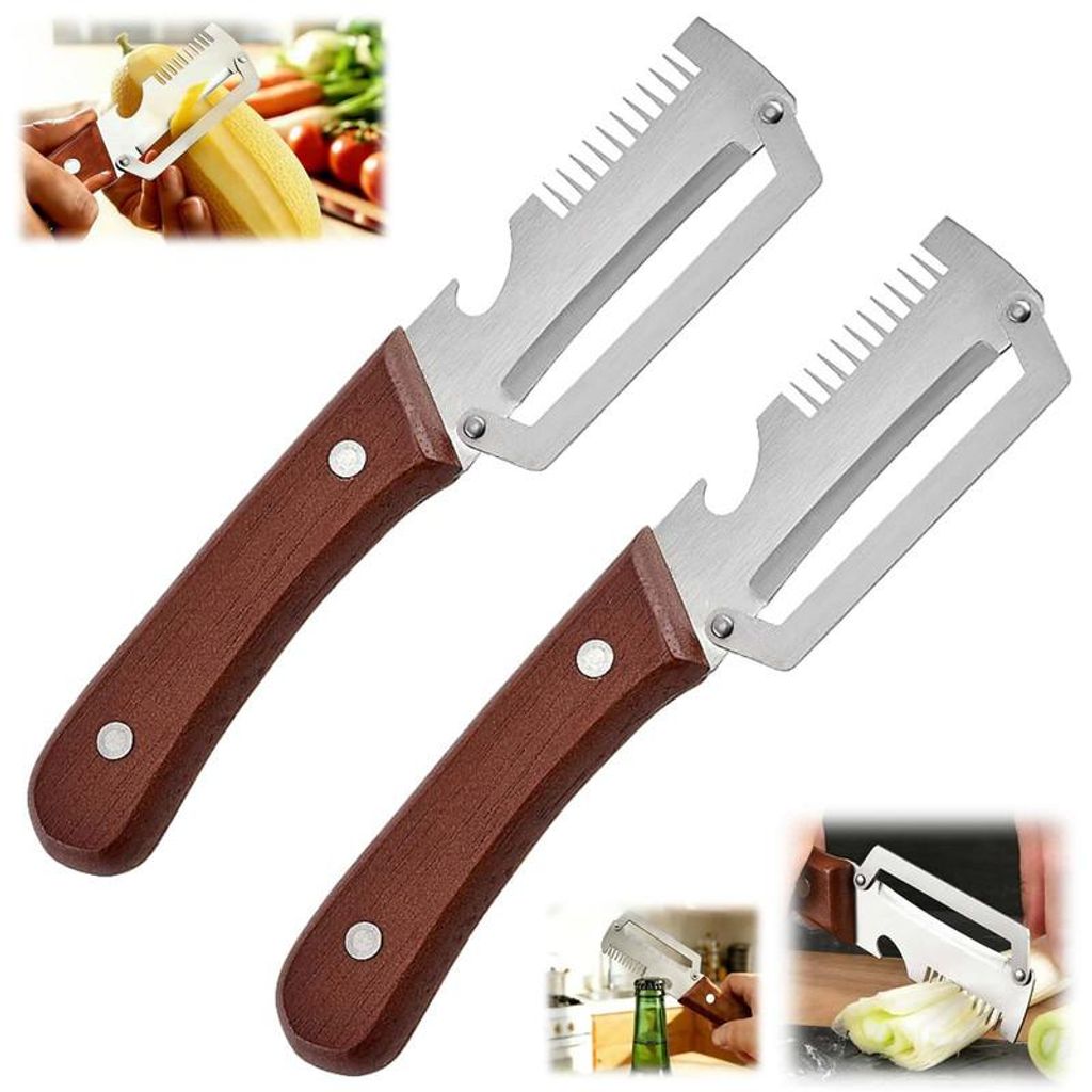 2er Set Küchen Gemüseschäler mit Holzgriff multifunktional Produktbild 