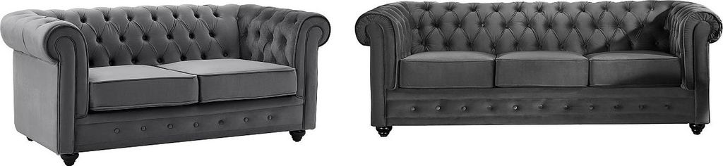 Sofa 3-Sitzer & 2-Sitzer - Samt - Anthrazit - CHESTERFIELD Produktbild 