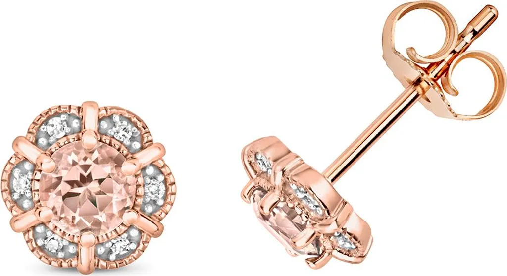 Boucles d'Oreilles Diamant et Morganite Or Rose 375 TRS29727 7x7mm