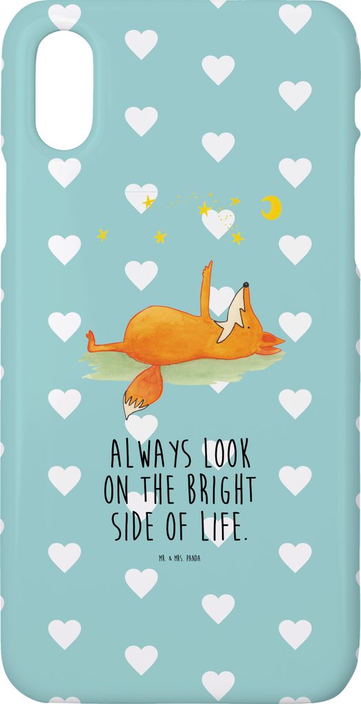Mr. & Mrs. Panda Iphone 10 Handyhülle Fuchs Sterne - Türkis Pastell - Geschenk, X, Hülle, Mond, Hoffnung, Optimistisch, Positiv, Handy, Cover