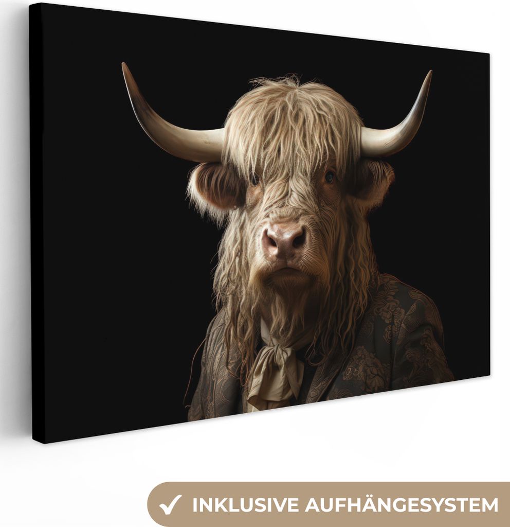 MuchoWow - Leinwandbilder - Schottischer Hochländer - Kuh - Porträt - Tier, Wandbild, Wanddeko Bilder Wohnzimmer, 120x80 cm