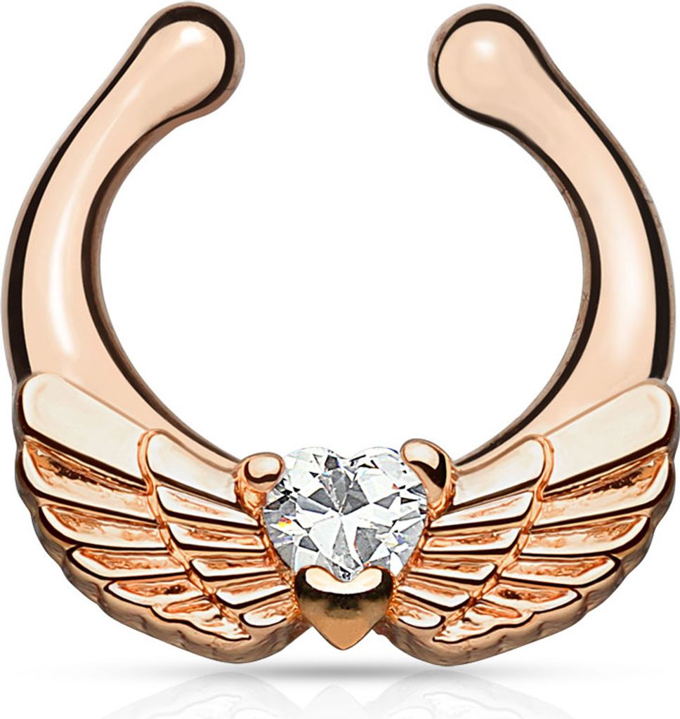 Nasenpiercing Nasenring Fake Piercing Septum Helix Flügel Herz Clip On Hanger rosègold-transparent