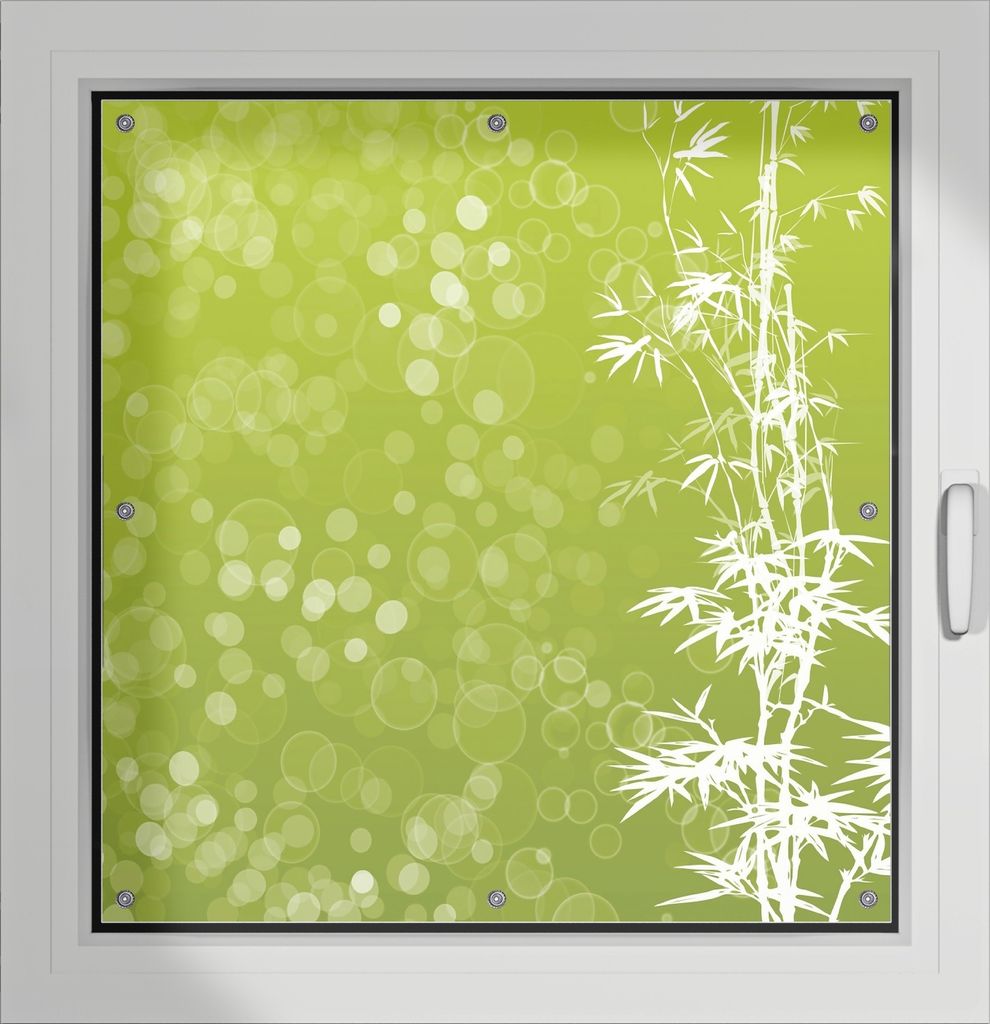 Wallario Lichtschutzbild, Dekorativer Sichtschutz Sonnenschutz 96 x 93 cm mit Motiv: Bambusmuster grün-weiß - Verdunklung ohne Bohren