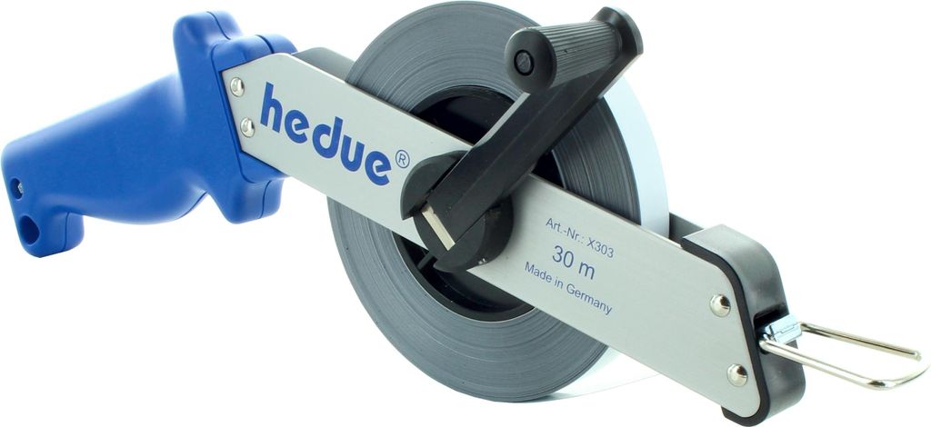 hedue Rahmenbandmaß 30 m - Rollbandmaß aus Stahl mit Alu-Rahmen und Millimeterteilung