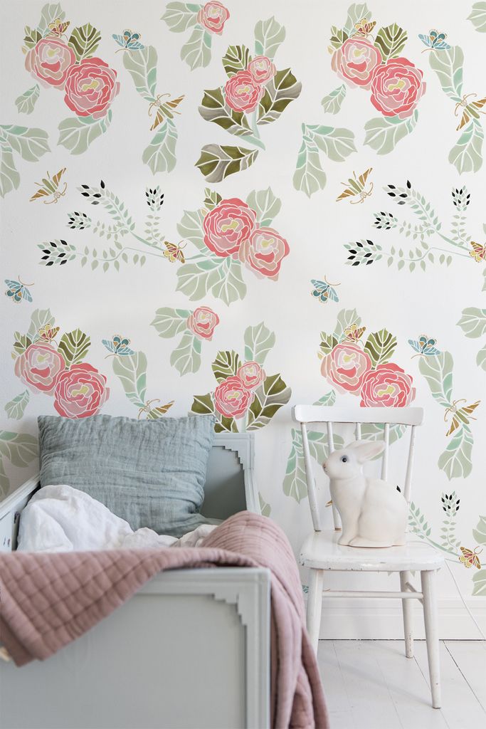 Coloray Fototapete 360x250 cm Latextapete Magicstick - Pastell-BlumenButterfliesenblumen