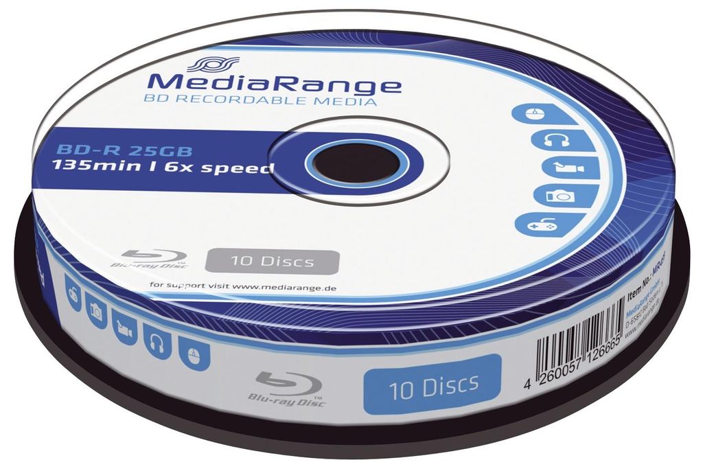 MediaRange Bluray 25GB 10pcs BD-R Spindel 6x Image du produit 