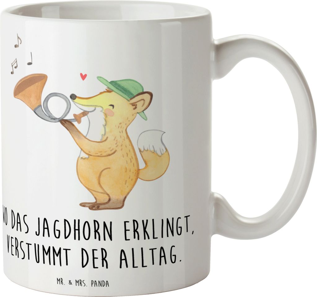 Mr. & Mrs. Panda Kaffeebecher Jagdhorn Melodie - Weiß - Geschenk, Musiker, Lernen, Jagdsignal, Tradition, Trinkbecher, Teetasse, traditionelles Mu...