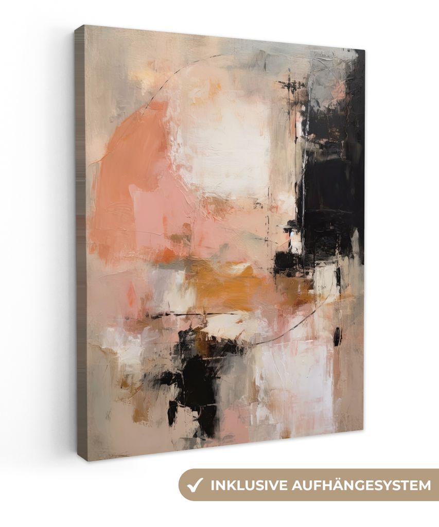 MuchoWow - Leinwandbilder - Kunst - Abstrakt - Beige - Farbe, Wandbild, Wanddeko Bilder Wohnzimmer, 90x120 cm