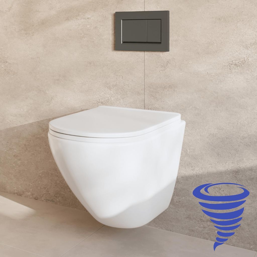 Wand-WC mit Unterputzspülkasten - Rund Weiß - Betätigungsplatte Eckig Gunmetal - Linea