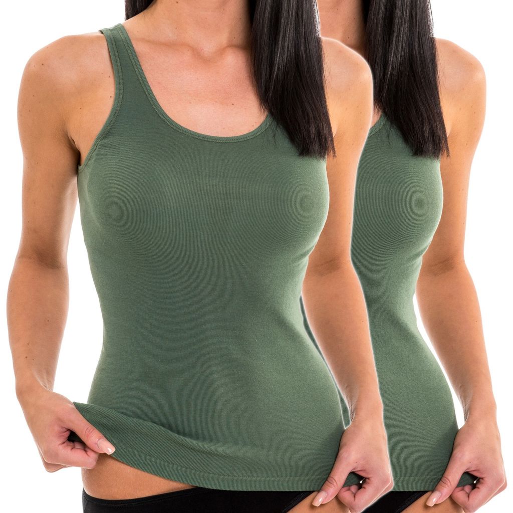 HERMKO 61310 2er Pack Damen Tank Top Funktionsunterwäsche, Farbe:olive, Größe:32/34 (XS)