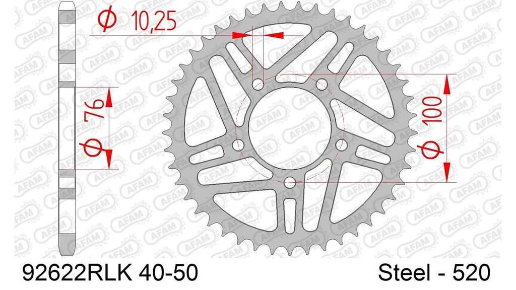 Racing Stahl-Kettenrad AFAM 525 - 42Z (Schwarz) 92622RLK-42| ID 76 LK 100 5-Loch