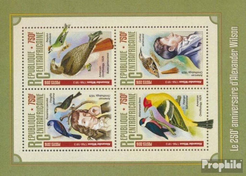Briefmarken Zentralafrikanische Republik 2016 Mi 6235-6238 Kleinbogen (kompl. Ausgabe) postfrisch Alexander Wilson