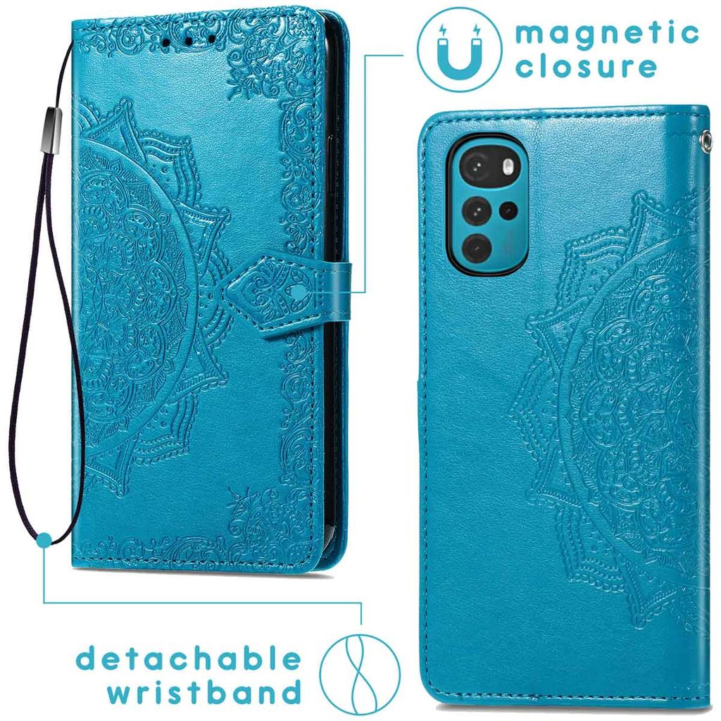 Klapphülle Für Motorola Moto G22 - Lederoptik Mit 3 Kartenfächern, Standfunktion & Schutz, Farbe Türkis