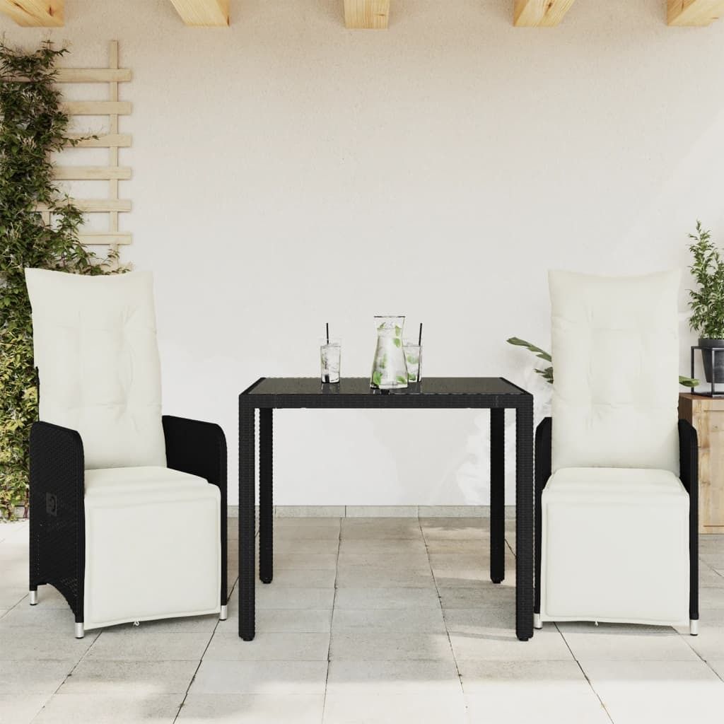 Maison Exclusive - 3-tlg. Garten-Bistro-Set mit Kissen Schwarz Poly Rattan