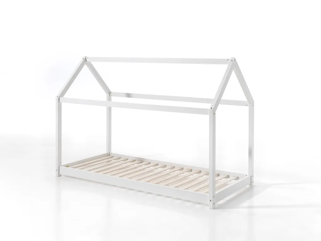 Lit cabane blanc 90x200 en bois massif Vipack structure robuste
