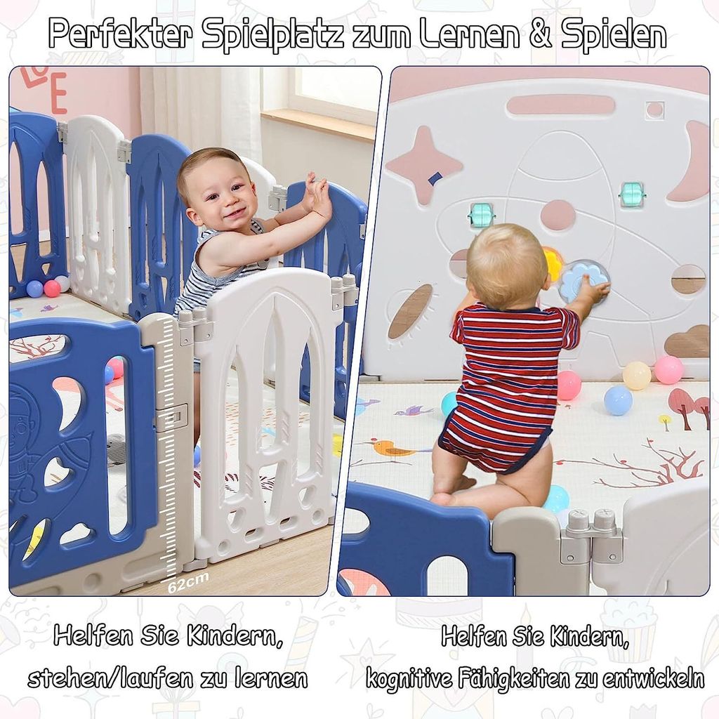 DREAMADE Laufstall 126x126cm - Klappbar Mit 50 Bällen & Tür