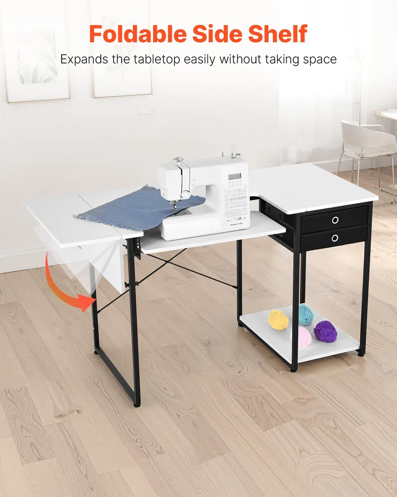 Bureau de couture multifonction avec rangement et plateau extensible gris