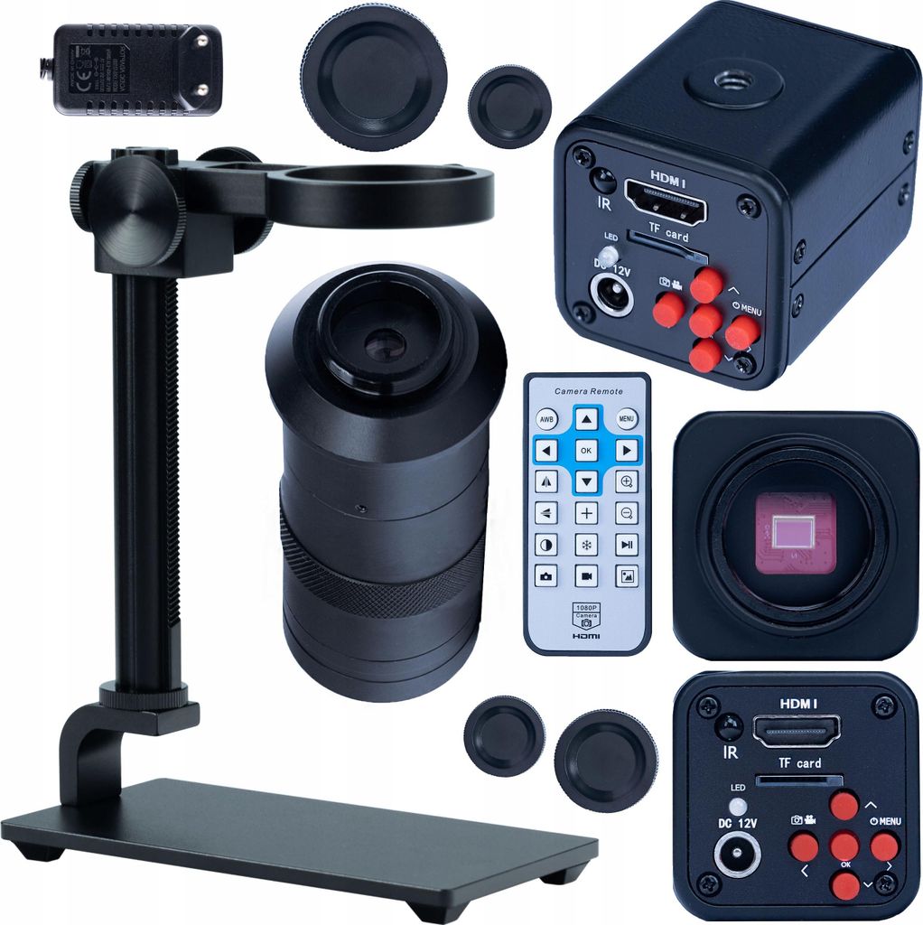 Rosfix Set Norma Black PRO – Digitale Mikroskopkamera HDMI 1080P + 100x C-Mount Objektiv + 35mm Plattform | 16MP Fotos, 4K Video
