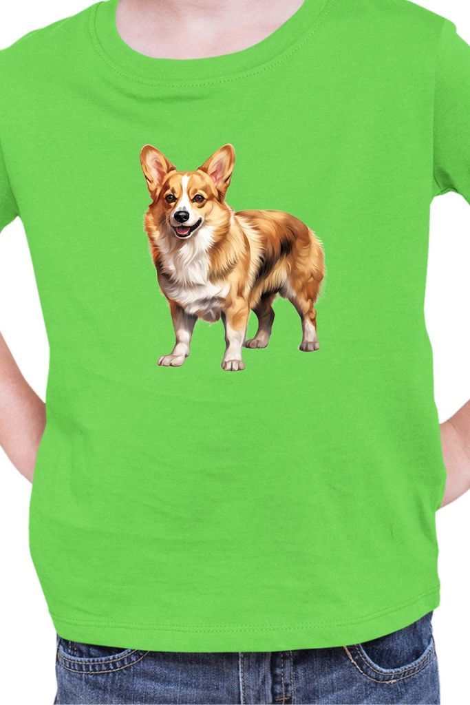 Kinder T-Shirt Dogs Breeds Pembroke Welsh Corgi Dog Breed 005, 12-13 Jahr - 152 / Lime