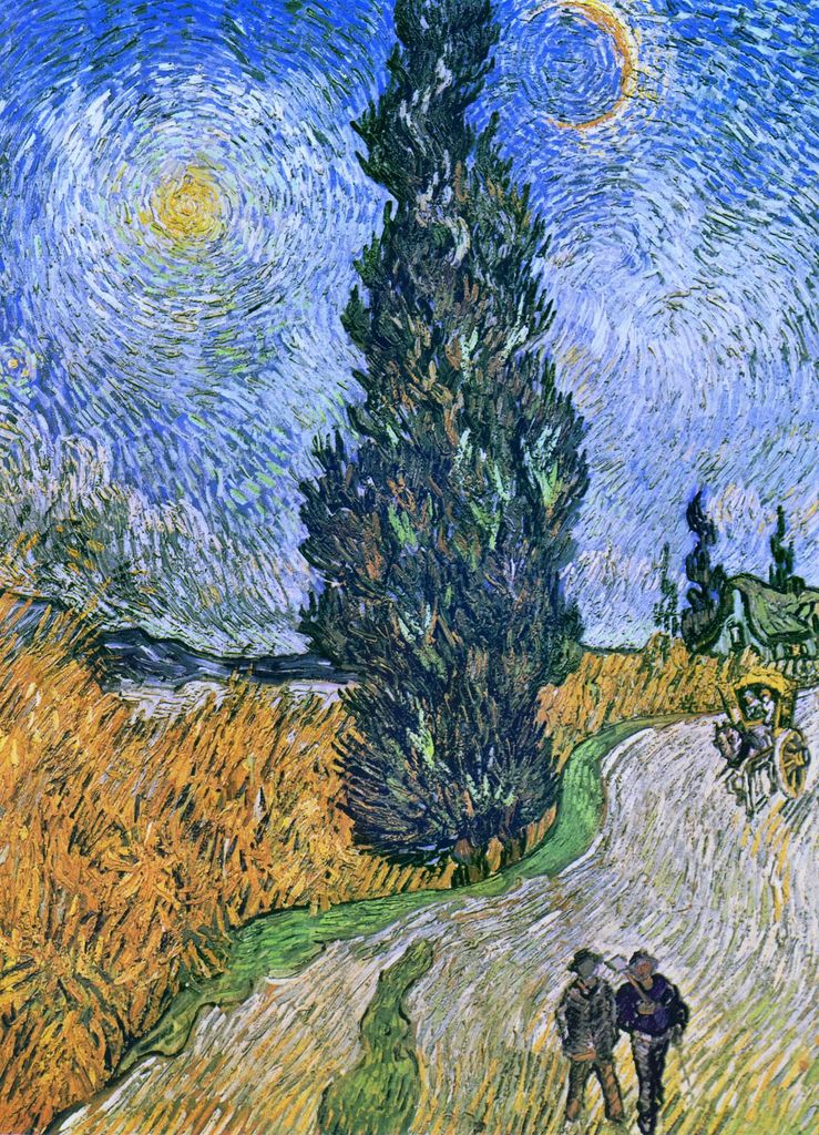 Plakat 13x18cm Straße mit Zypresse und Stern, Van Gogh Vintage