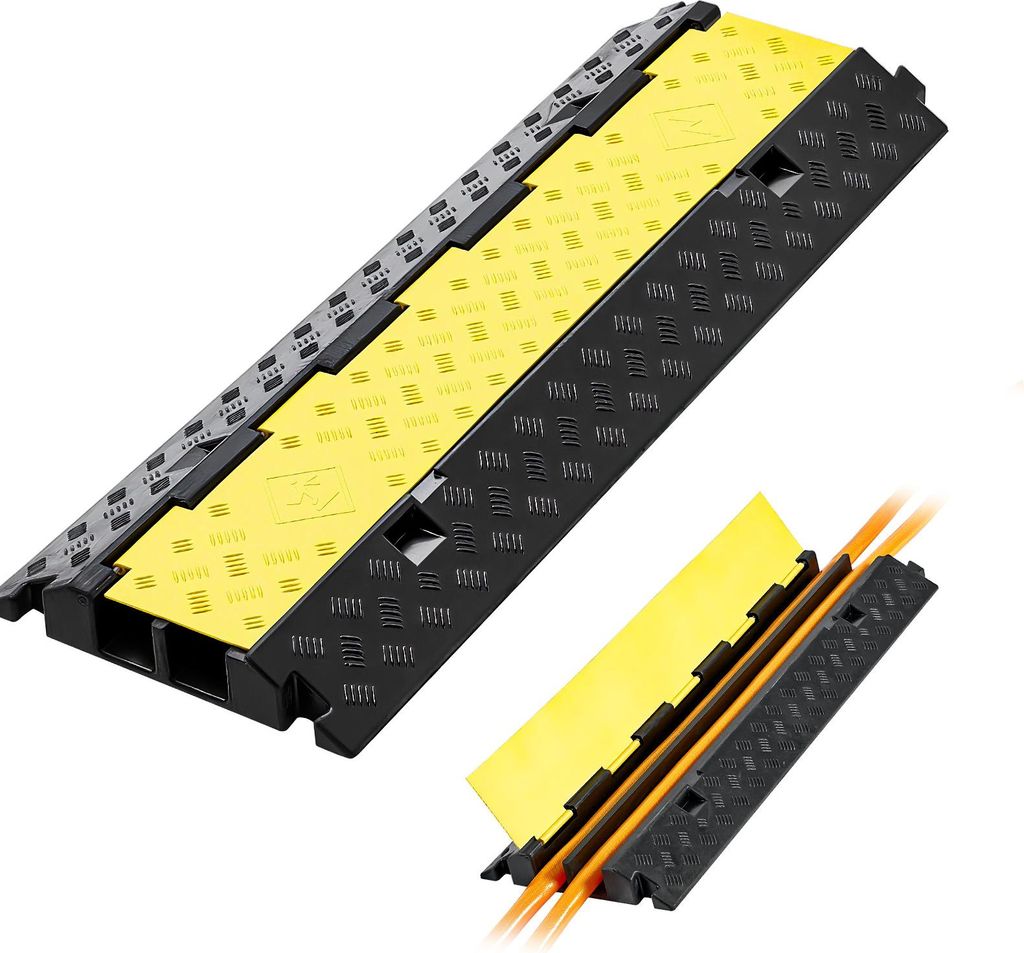 SucceBuy 100 cm Kabelbrücke, 9979 kg Belastbarkeit, 2-Kanal (55 x 50 mm), Gummi-Überfahrschutz, Stolperschutz, Bodenabdeckung, geeignet für Schw...