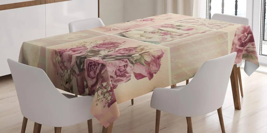 ABAKUHAUS Tovaglia Shabby Flora, Festa della Nonna e della Mamma Tema Vintage Pizzo Cage Cups Fiori, 140 x 240 cm, Rosa Pallido Bianco