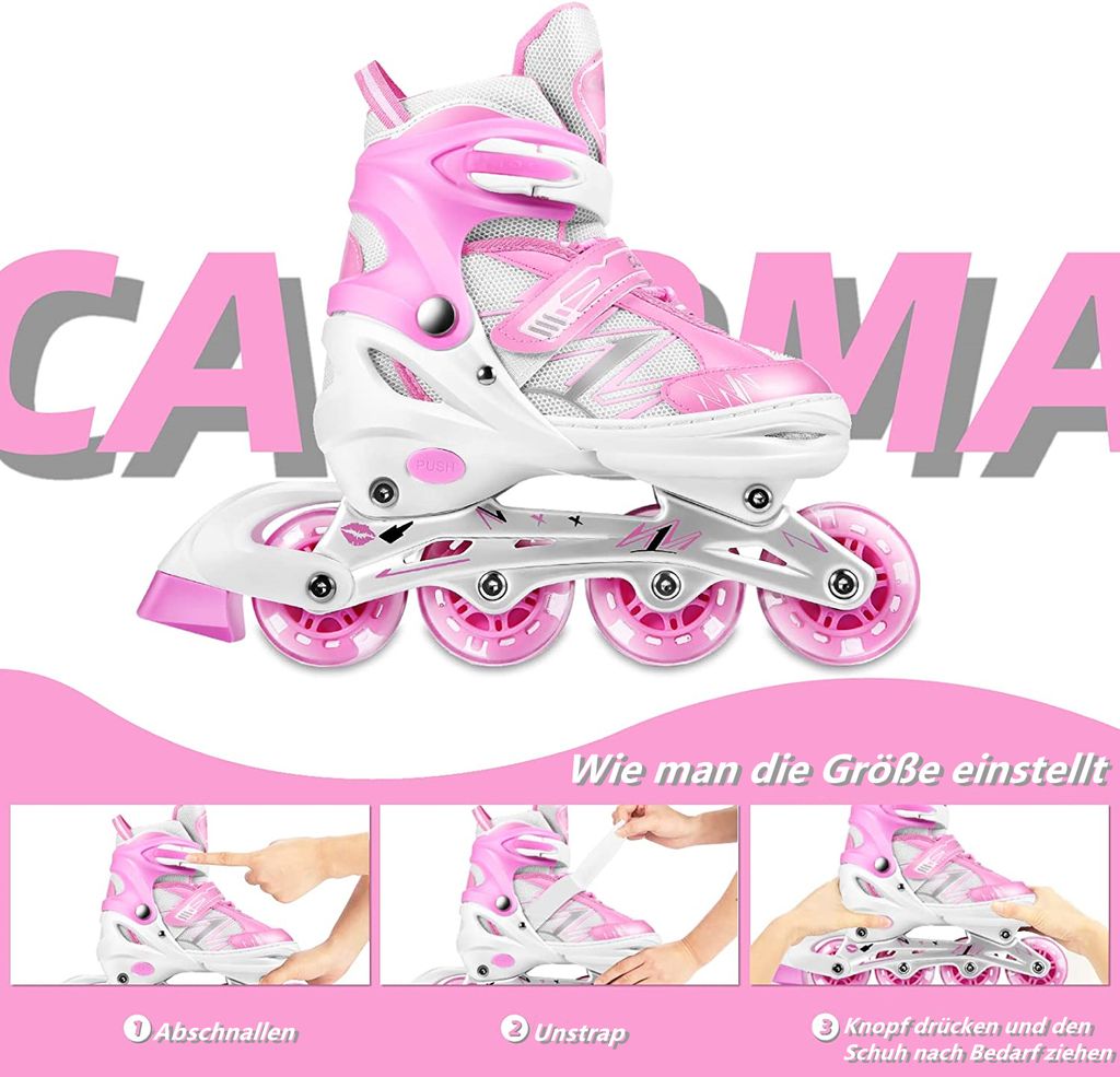 Inline Skate Rollschuhe Kinder mit blinkende Rolle S/M Verstellbar rosa 