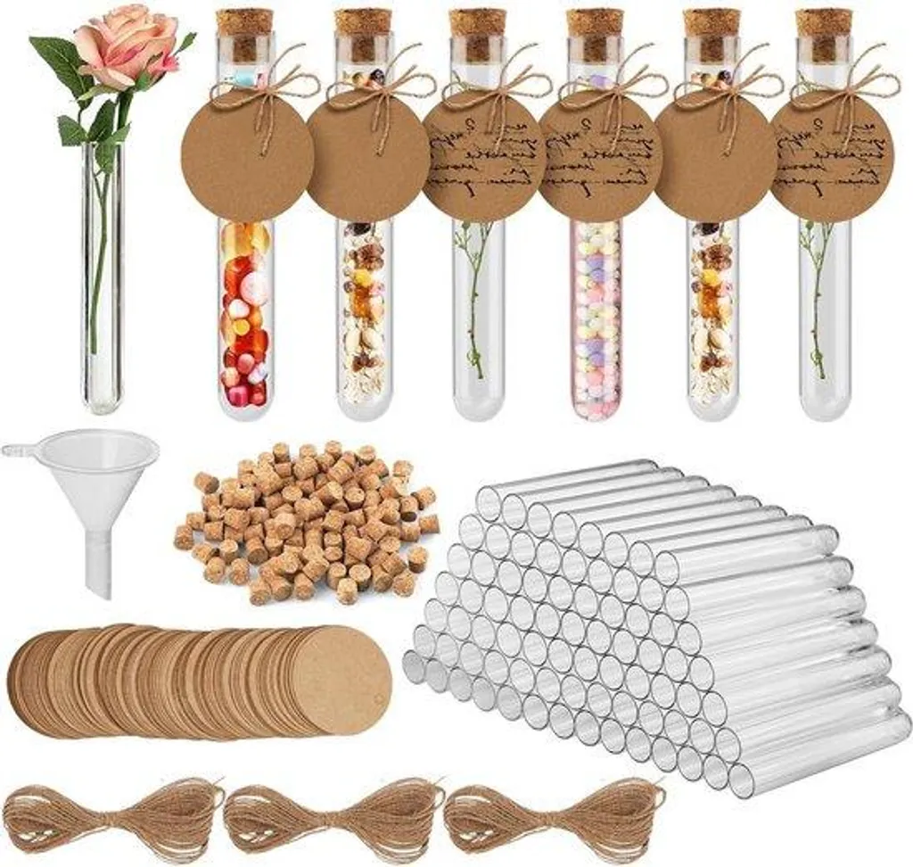 Set de 100 Tubes à Essai 100mm en Plastique avec Bouchons Hermétiques