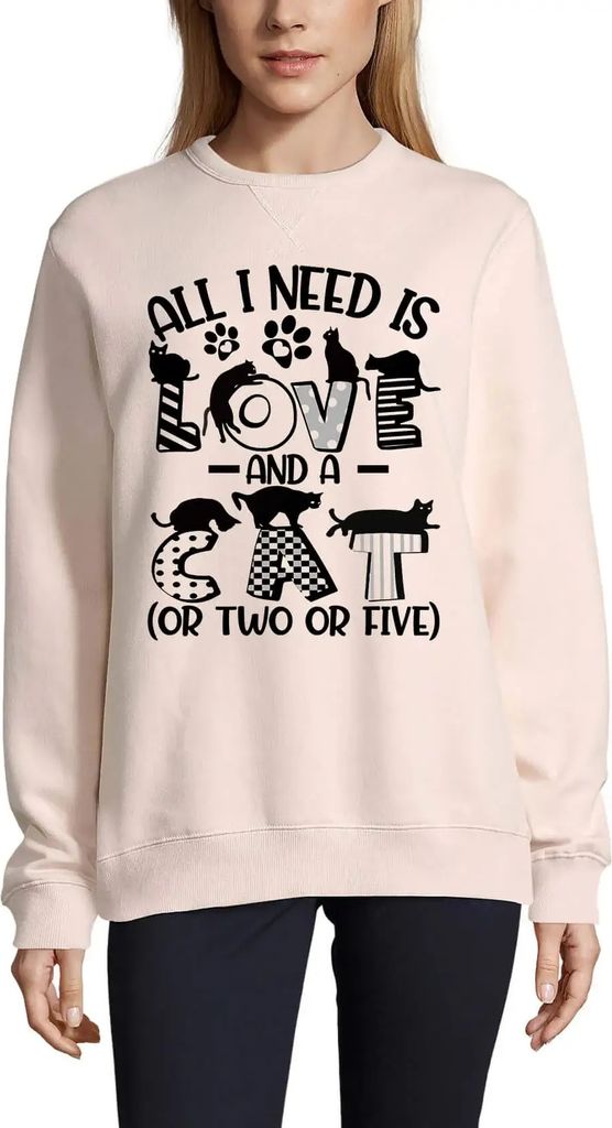 Damen Grafik Sweatshirt mit Aufdruck Alles was ich brauche ist Liebe und ein Katzenbaby – All I Need Is Love And A Cat Kitten – Öko-Verantwort...