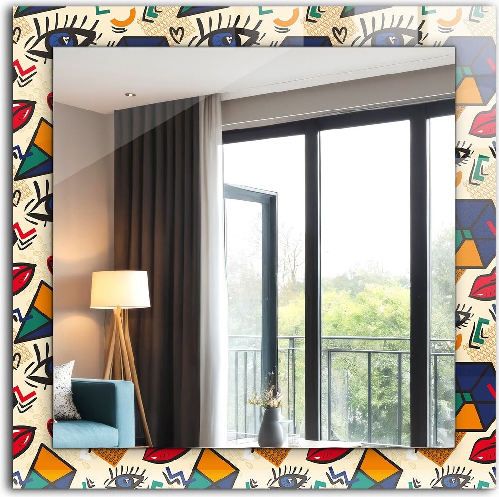 Dekorativer Wandspiegel - Bedruckter Spiegel - Motiv - 60x60 cm - Augen-Mund-Formen