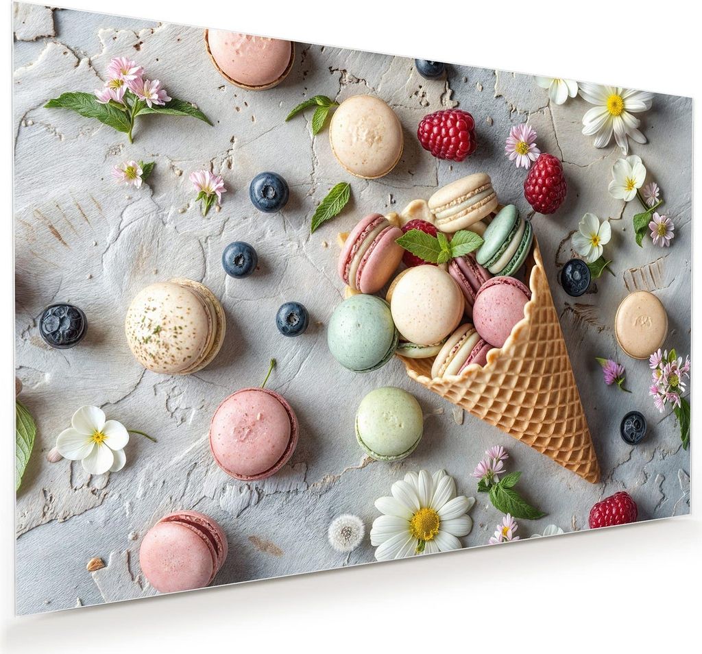 Glasbild 60x40cm in XXL für Wohnzimmer, Schlafzimmer Motiv Macarons im Sommer