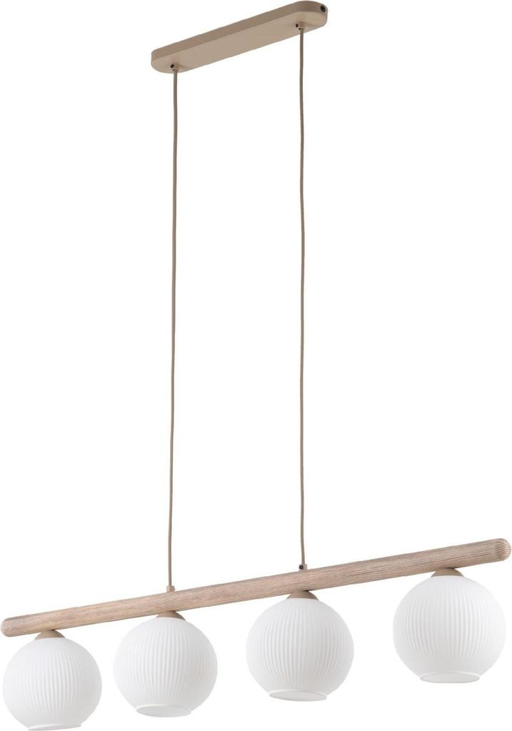 Hängelampe Glas Metall E14 H: max. 140 cm Beige Weiß 4-flammig Kugel Schirm Modern Hängeleuchte