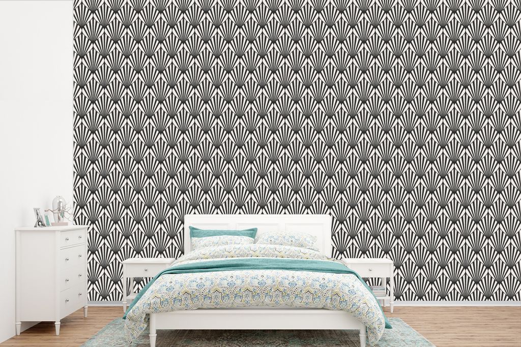 MuchoWow Fototapete für Wohnzimmer oder Schlafzimmer Wandtapete Vinyl Motivtapete Muster - Abstrakt - Schwarz - Jugendstil - 525x350 cm - Das Hi...