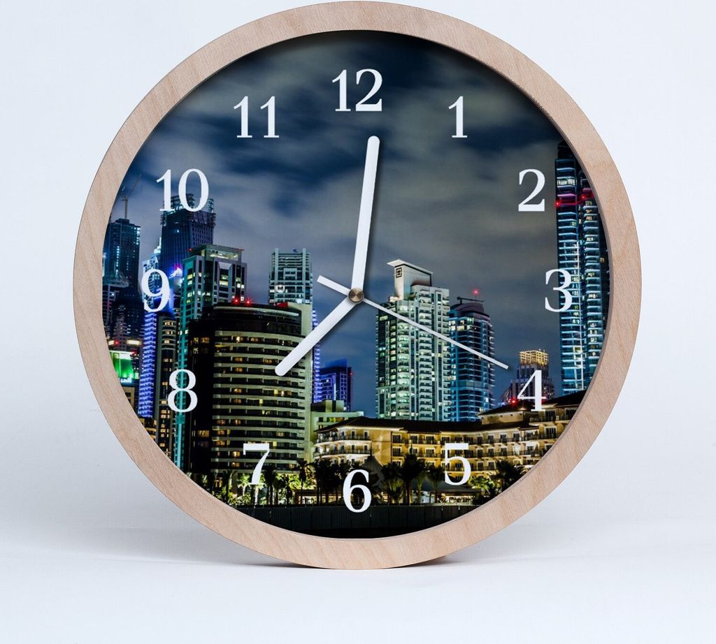 Holzuhr 30fi cm wanduhr - Nachtstadt