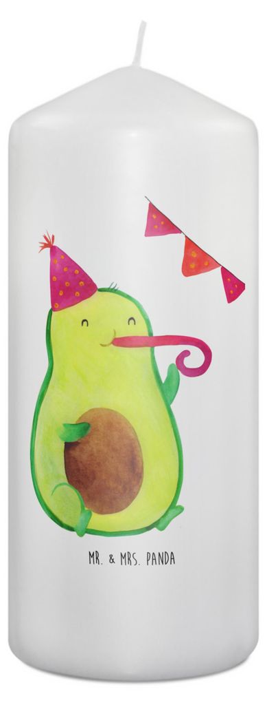 Mr. & Mrs. Panda Kerze Avocado Geburtstag 19 x 8 cm - Weiß - Geschenk, Frucht, Stumpenkerze, Überraschung, Wachskerze, Erinnerungskerze, Bedruckt...