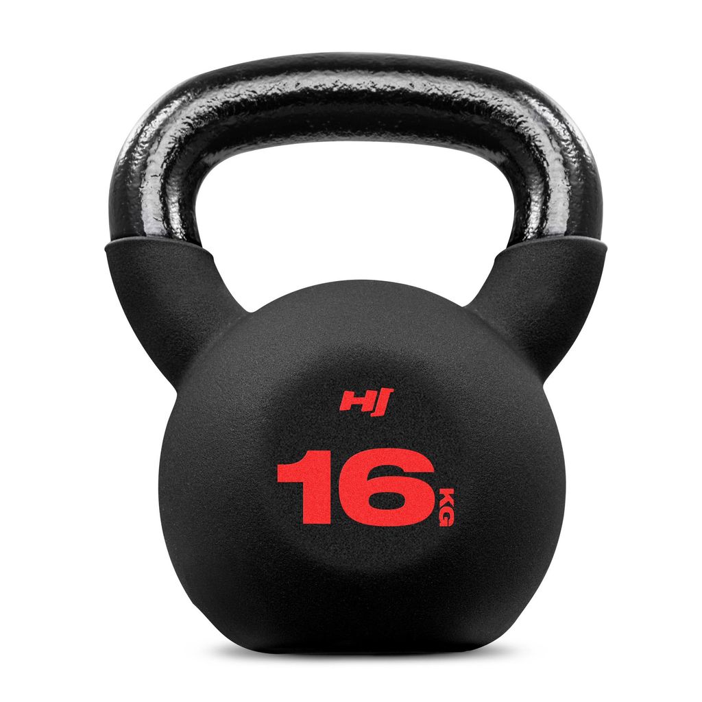 Hop-Sport Kettlebell aus Gusseisen mit Neopren, Kugelhantel 16 kg für Krafttraining