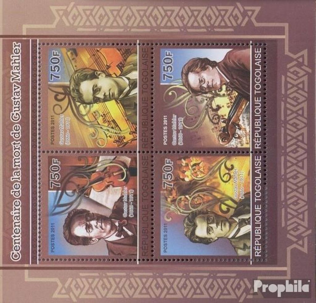 Briefmarken Togo 2011 Mi 3909-3912 Kleinbogen (kompl.Ausg.) postfrisch Gustav Mahler