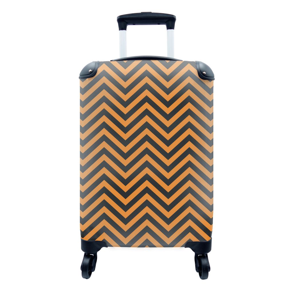 MuchoWow Koffer Handgepäck Trolley Rollkoffer Kleine Reisekoffer mit 4 Rollen - Orange - Schwarz - Gemustert - Cabin Size < 55x40x23 cm & 55x40x...