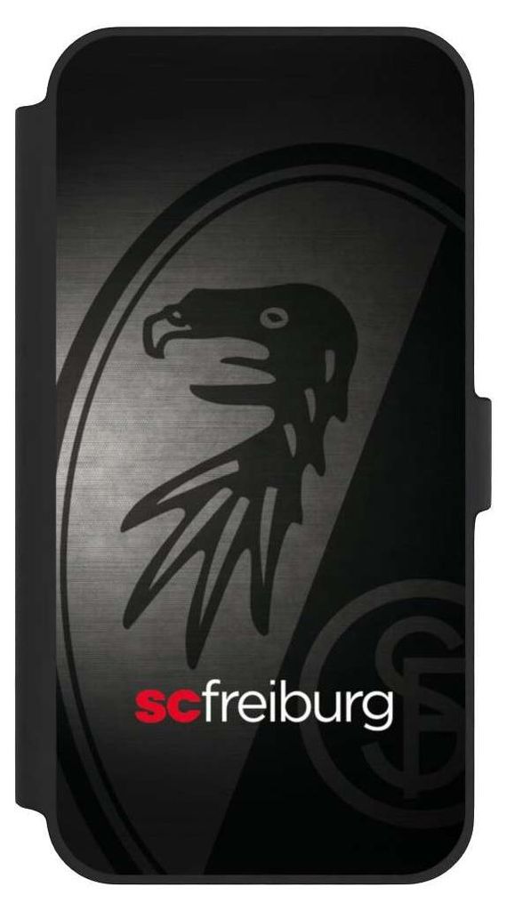 NIVOCASE Klapphülle für Apple iPhone 14 Plus Handyhülle aus Kunst Leder NIVOflip schwarz Metallic Look Offizielles Lizenzprodukt SC Freiburg
