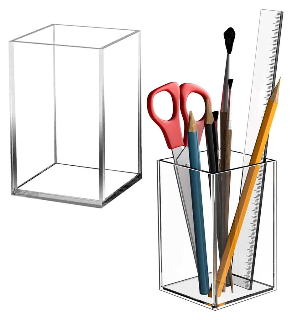 2 Stück Acryl-Stifteköcher, Make-Up Pinselhalter, Klarer Acryl Quadratischer Stifthalter für Lip Liner, Eye Liner, Makeup Pads