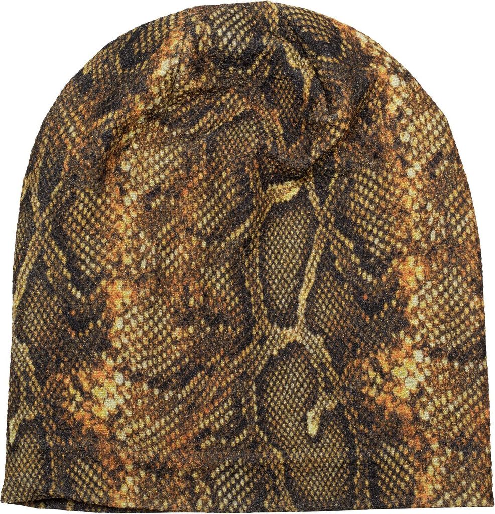 styleBREAKER Damen Beanie Mütze mit Schlange Python Muster und glitzernder Oberfläche, Slouch Longbeanie 04024174
