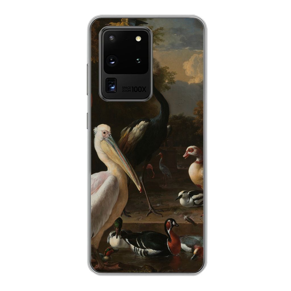 MuchoWow Handyhülle Schutzhülle Hülle für Samsung Galaxy S20 Ultra Ein Pelikan und andere Vögel in der Nähe eines Wasserbeckens - Gemälde ...
